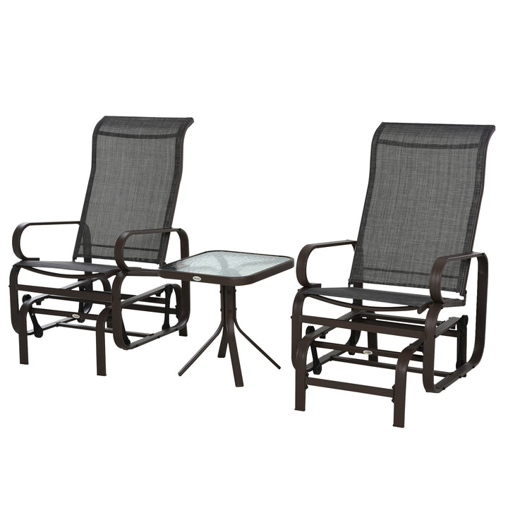 3 piece Outdoor Swing Chair with Tea Table Set, Patio Garden Rocking Furniture