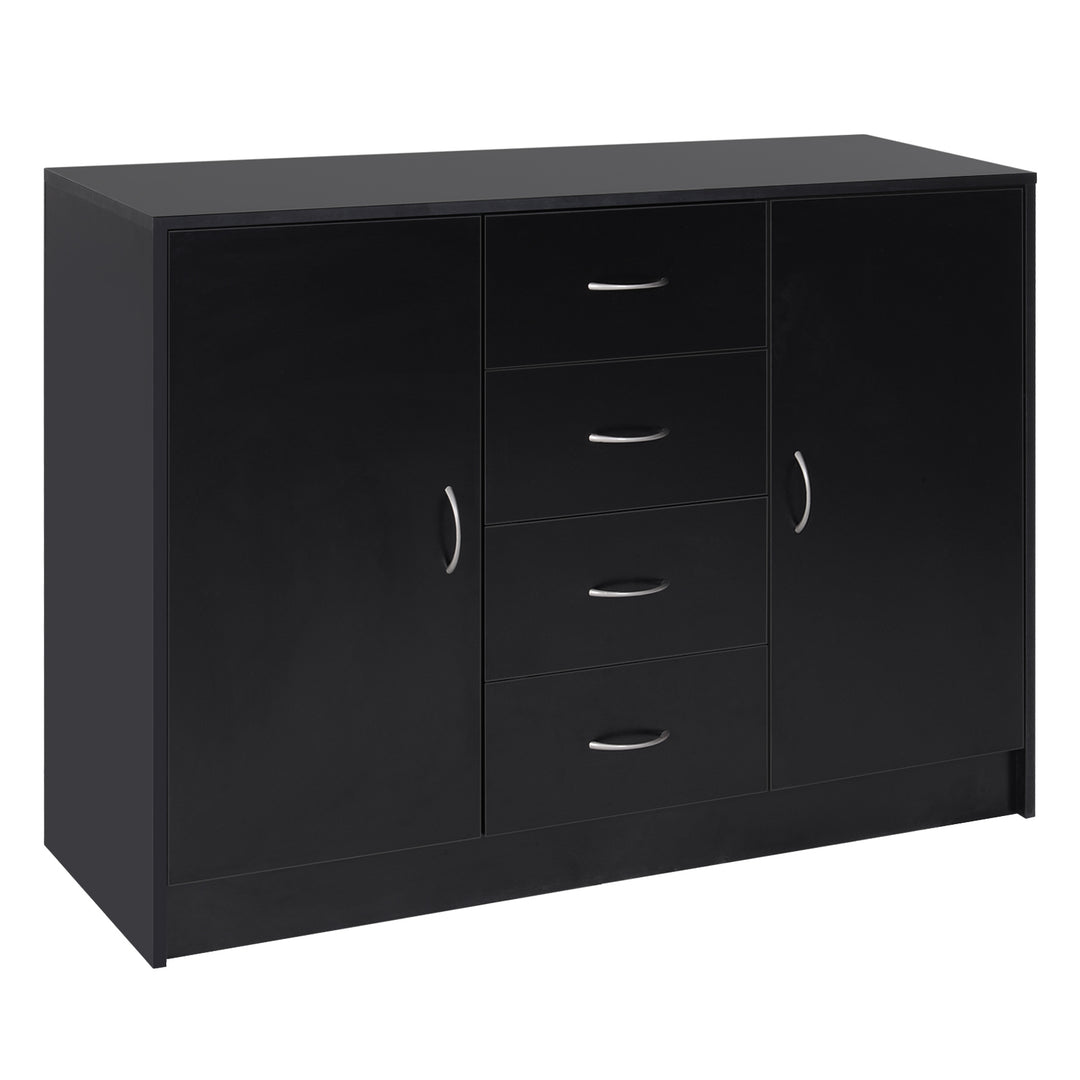 Sideboard Storage Cabinet with 2 Doors and 4 Drawers Free Standing Cupboard, Chest Organizer for Kitchen and Living Room, Black