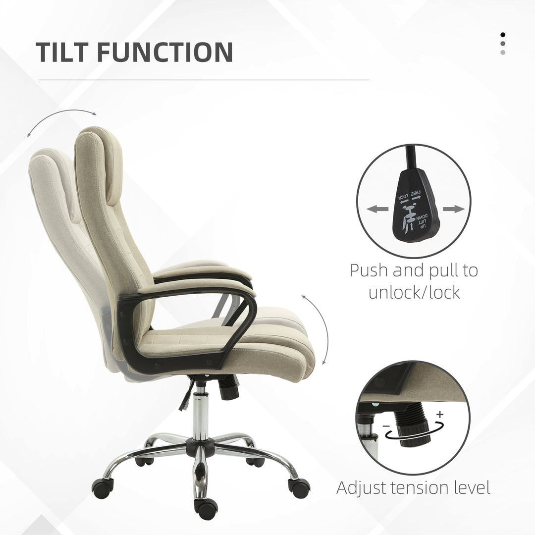High Back Office Chair 360° Swivel Chair Adjustable Height Tilt Function Linen Khaki 62W x 62D x 110-119H cm