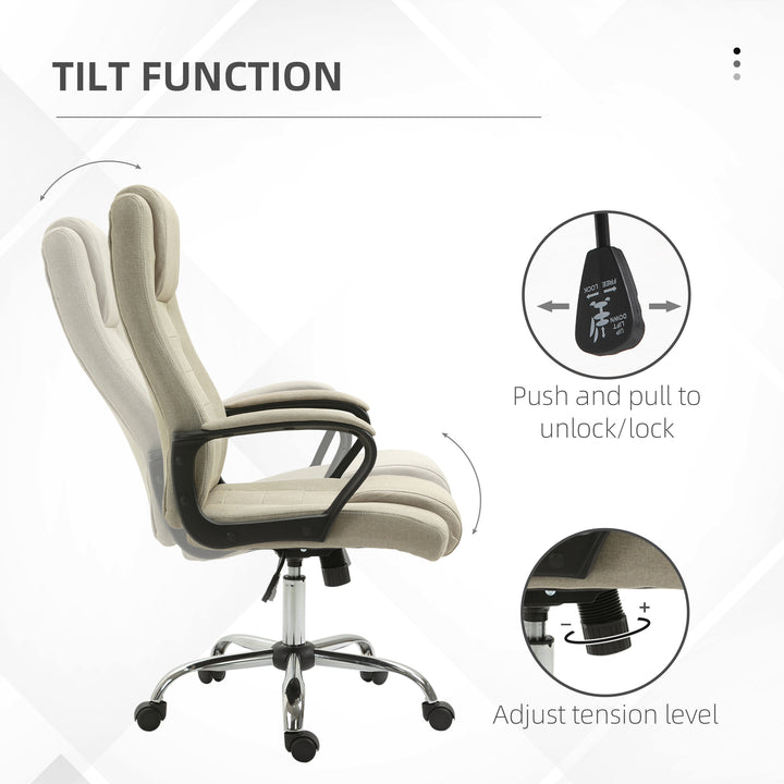 High Back Office Chair 360° Swivel Chair Adjustable Height Tilt Function Linen Khaki 62W x 62D x 110-119H cm