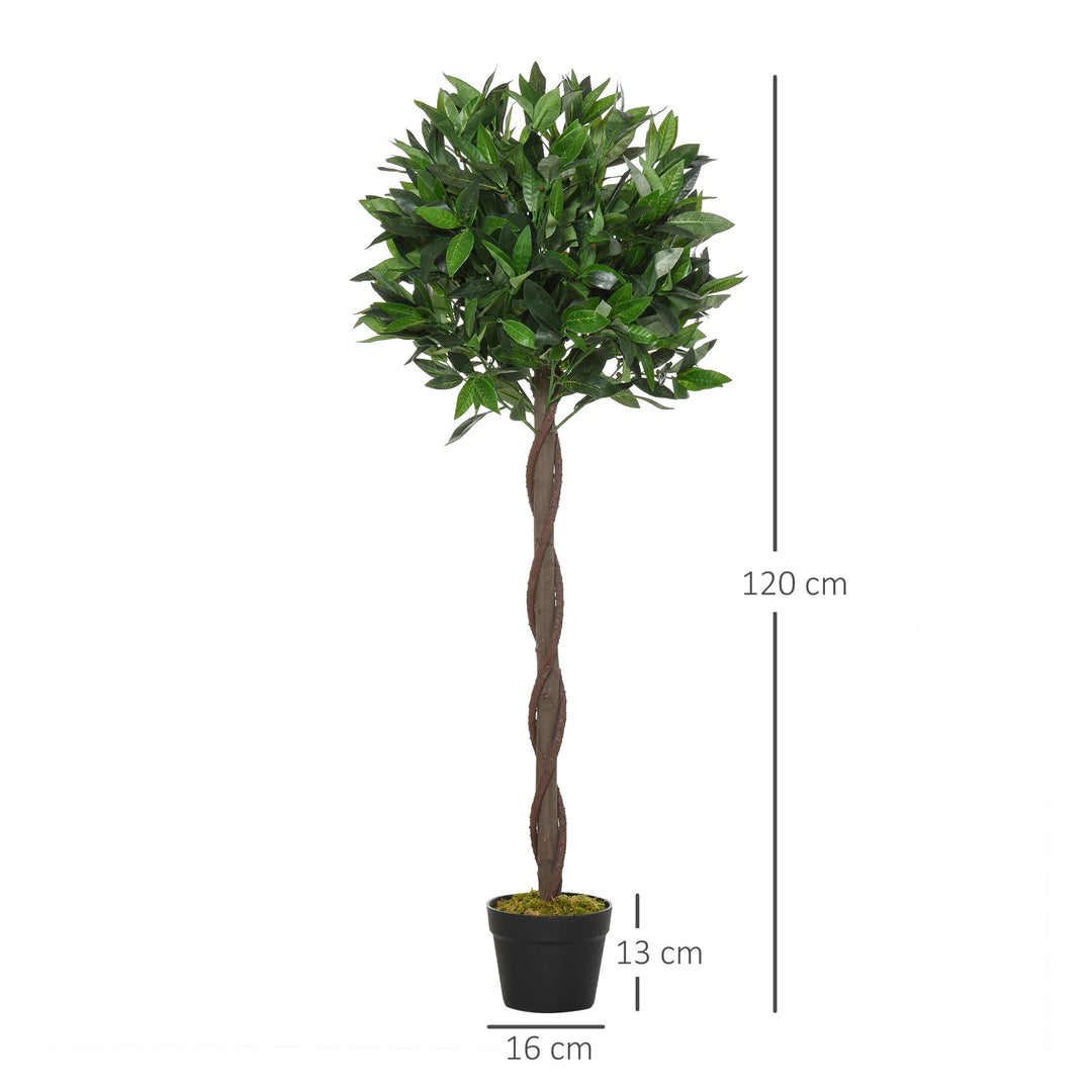 Set of 2 Artificial Topiary Bay Laurel Ball Trees Decorative Plant with Nursery Pot for Indoor Outdoor Décor, 120cm