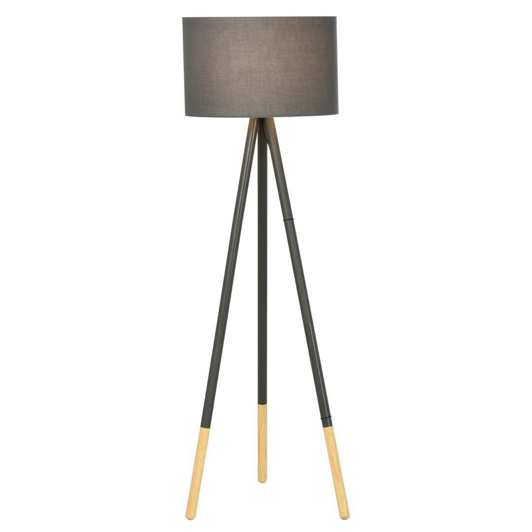 Steel Tripod Floor Lamp w/ Fabric Lampshade Modern- Grey