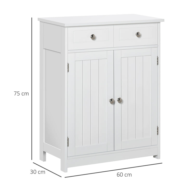 kleankin Bathroom Storage Cabinet Free-Standing Bathroom Cabinet Unit w/ 2 Drawers Cupboard Adjustable Shelf Handles Traditional Style 75x60cm White