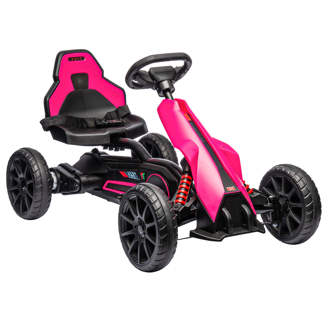 12V Electric Go Kart for Kids, Ride-On Racing Go Kart with Forward Reversing, Rechargeable Battery, 2 Speeds, for Boys Girls Aged 3-8 Years Old - Pink