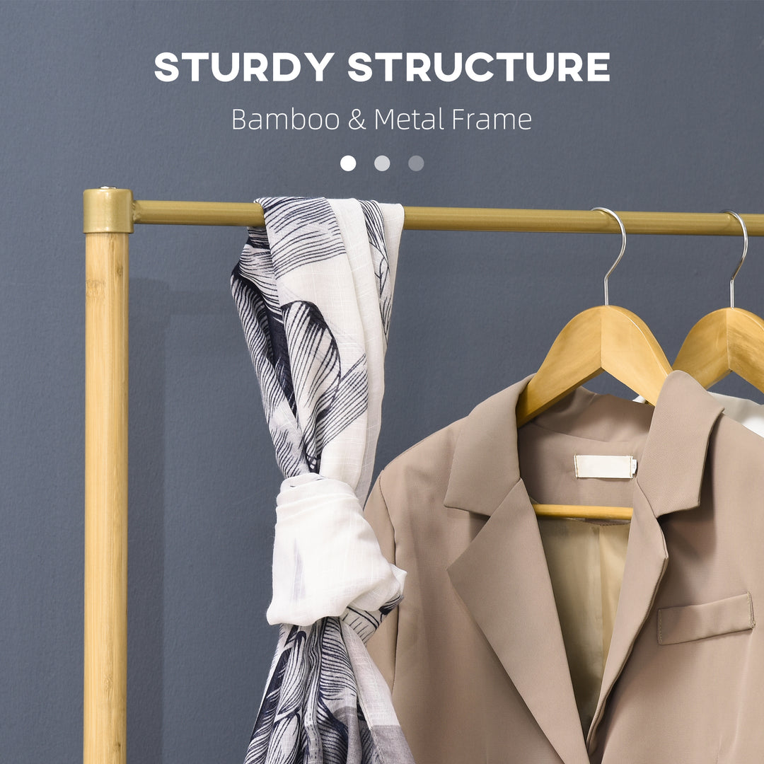 Clothes Rail, Bamboo Coat Stand, Garment Rack with Open Shelves and Fabric Storage Box for Bedroom, Hallway, Natural