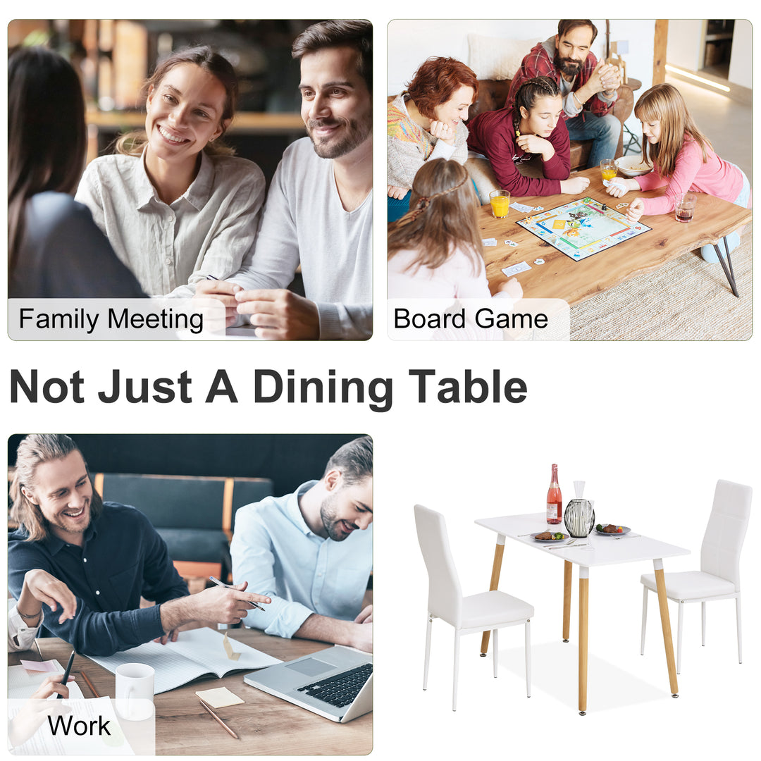 Scandinavian Style Dining Table w/ Wood Legs Adjustable Feet Elegant Home Office Dining Clean Stylish White