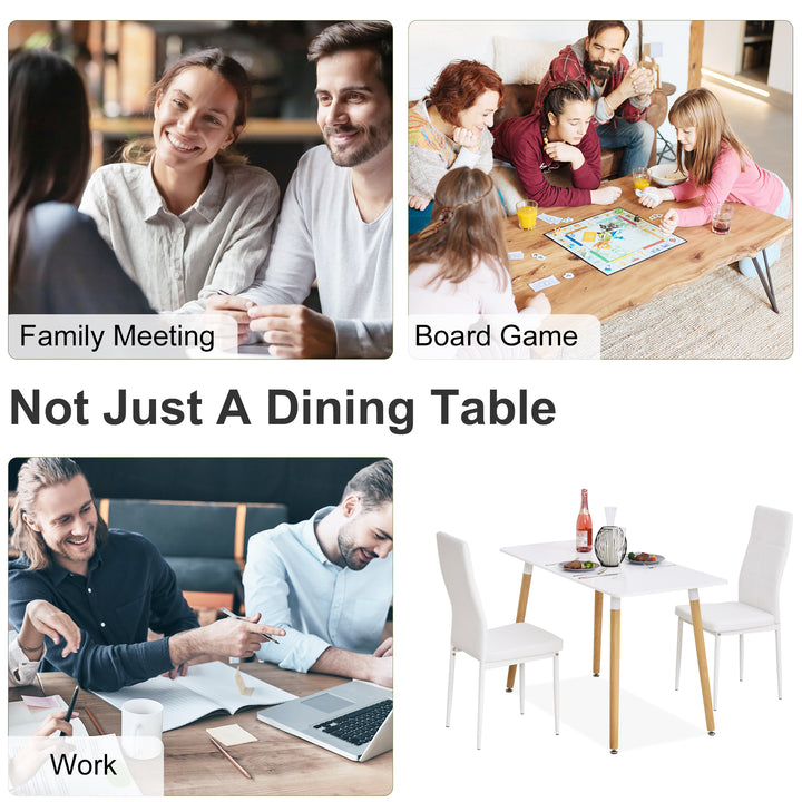 Scandinavian Style Dining Table w/ Wood Legs Adjustable Feet Elegant Home Office Dining Clean Stylish White