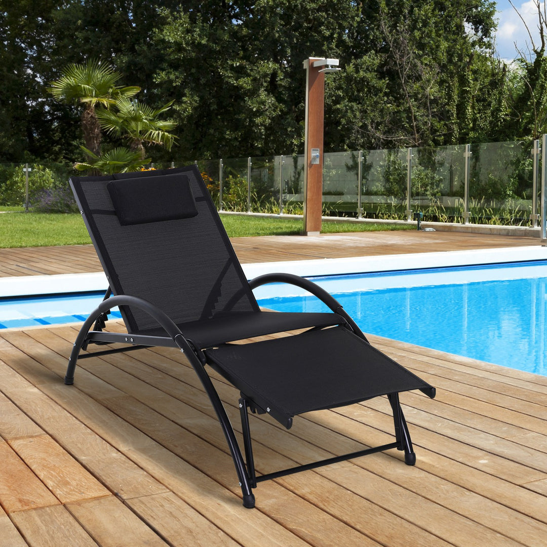 Outsunny Garden Patio Sun Lounger Half Circle Armrest Adjustable Head Footrest Aluminium Frame Textline Seat &amp;Pillow Garden Outdoor - Black