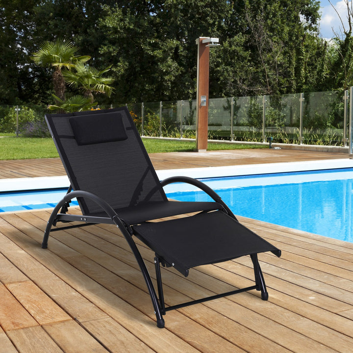 Outsunny Garden Patio Sun Lounger Half Circle Armrest Adjustable Head Footrest Aluminium Frame Textline Seat &amp;Pillow Garden Outdoor - Black