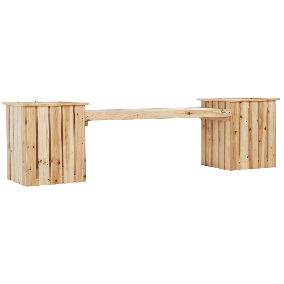 Outsunny Wooden Planters &amp; Bench Combination, Flower Pot Planter Box with Garden Bench for Patio, Park and Deck, 192 x 43 x 50 cm, Natural