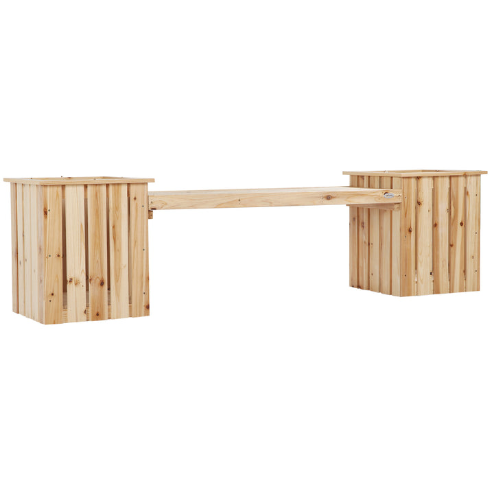 Outsunny Wooden Planters &amp; Bench Combination, Flower Pot Planter Box with Garden Bench for Patio, Park and Deck, 192 x 43 x 50 cm, Natural