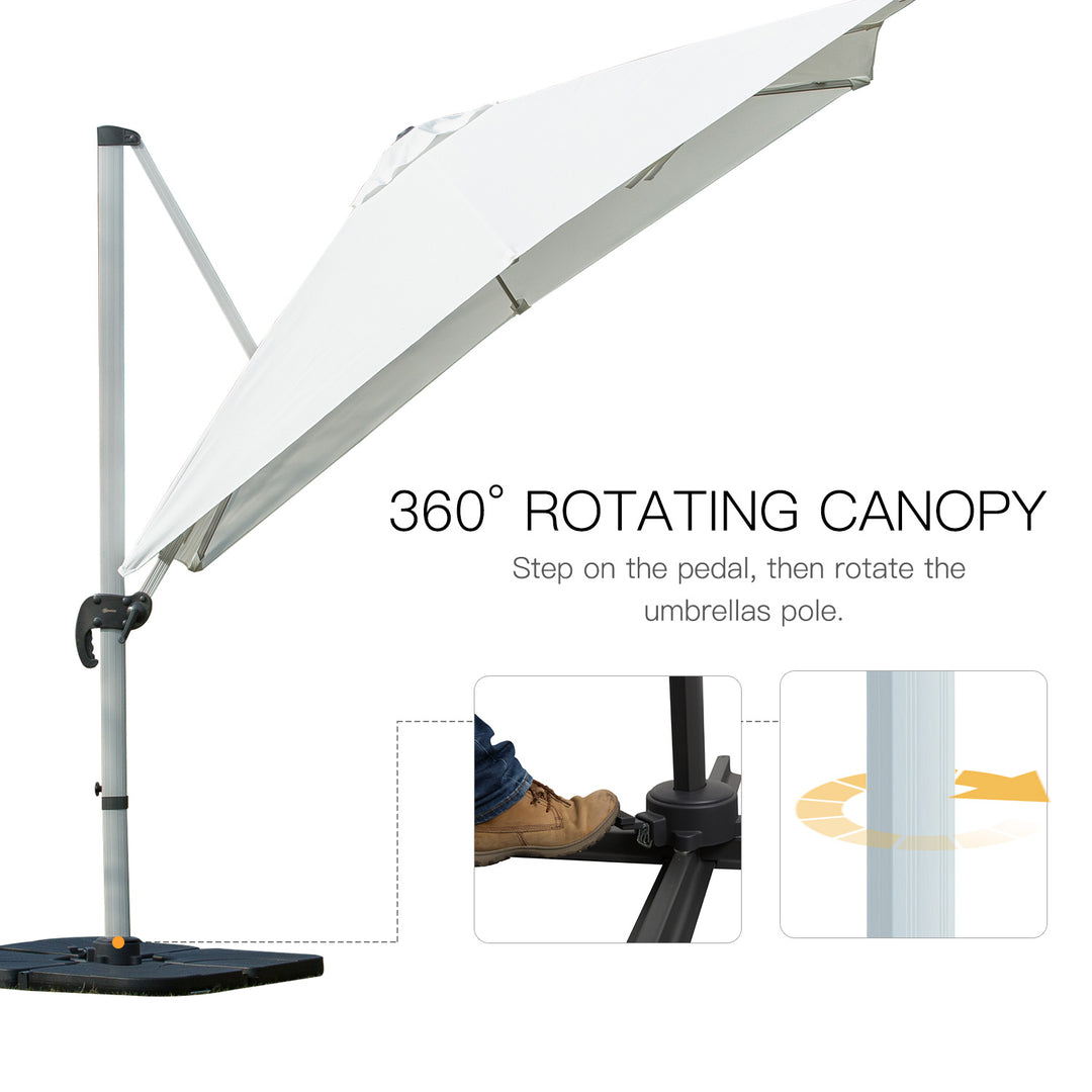 3m Cantilever Roma Parasol Aluminium Frame 360 Rotation Hanging Parasol with/ Cross Base White