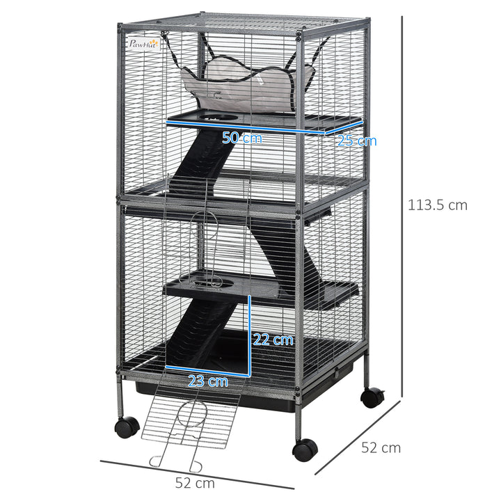 Small Animal Cage with Wheels Pet Home for Chinchillas, Ferrets, Kittens , Hammock, 4 Platforms and Removable Tray