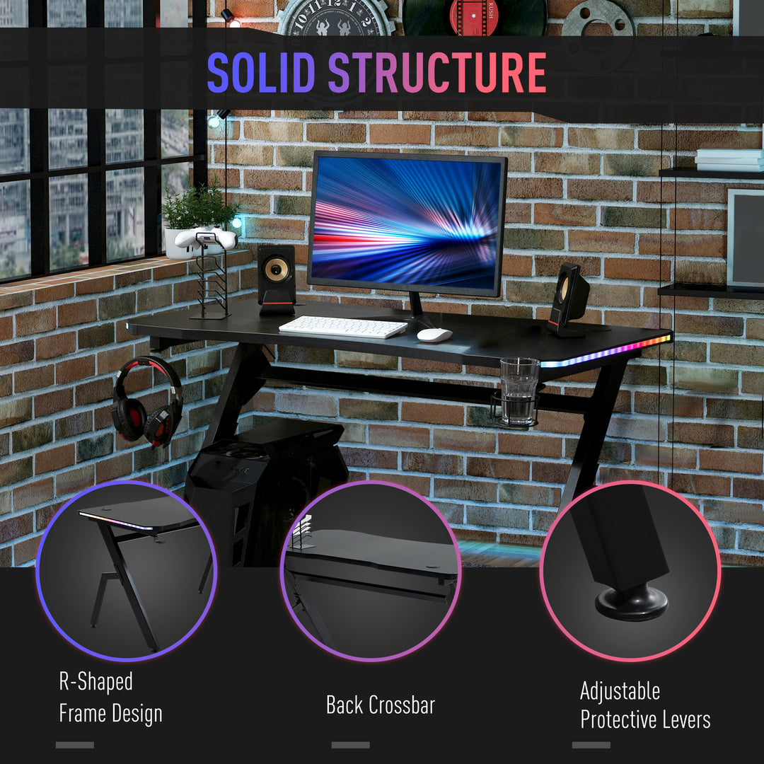 Gaming Desk Racing Style Home Office Ergonomic Computer Table Workstation with RGB LED Lights,  Black