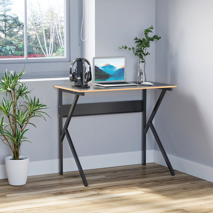 Home Office Computer Desk, Modern Simple Style Writing Table, PC Laptop Workstation with K-Shaped Legs for Bedroom, Living Room, Navy Blue