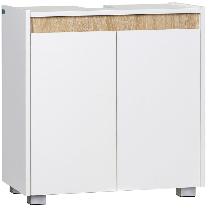 kleankin Modern Bathroom Sink Cabinet, Floor Standing Under Sink Cabinet, Freestanding Storage Cupboard with Double Doors, White