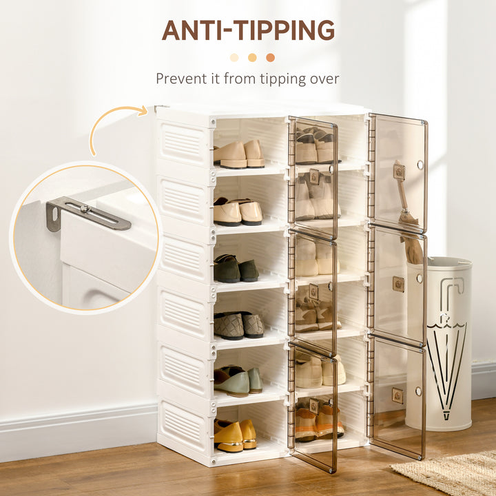 HOMCOM Plastic Shoe Storage Cabinet, Portable Cube Shoe Storage Organizer for Space Saving Bedroom, Entryway for Shoes and Slippers, White and Brown