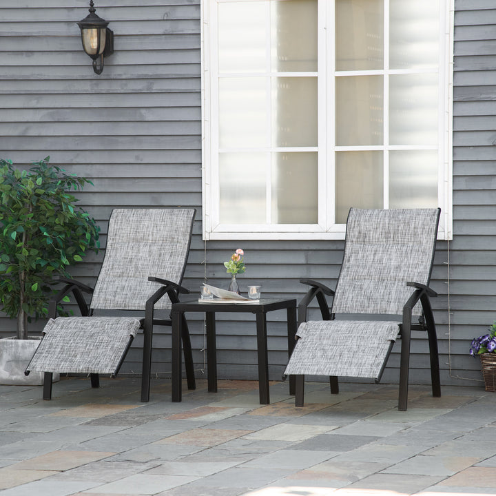 Lounger Chair Set of 3 with Adjustable Backrest and Footrest, Patio Chaise Lounge with Side Table, Grey