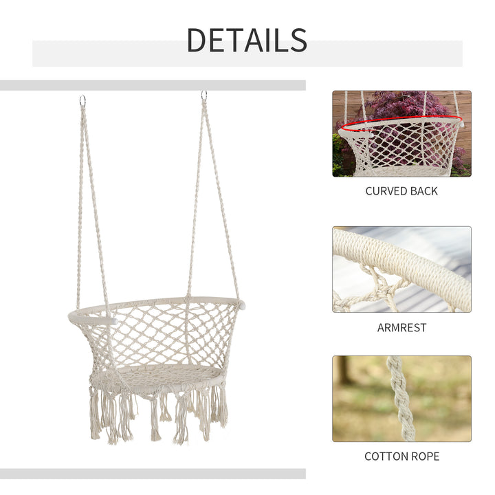 Outsunny Hanging Hammock Chair Cotton Rope Porch Swing with Metal Frame and Cushion, Large Macrame Seat for Patio, Garden, Bedroom, Cream White