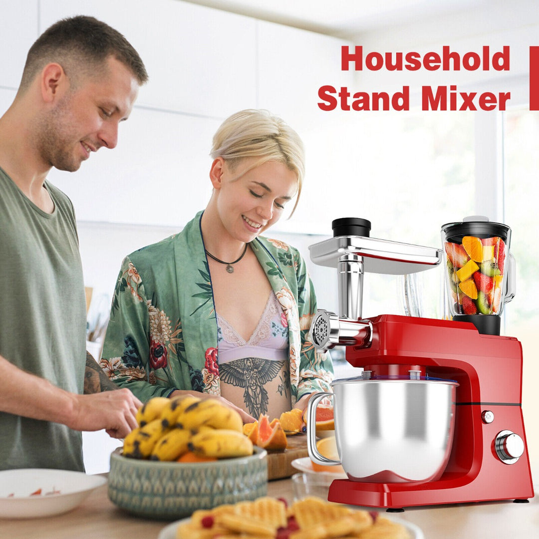 3 in 1 Electric Food Stand Mixer with Dough Hook and Mixing Bowl-Red