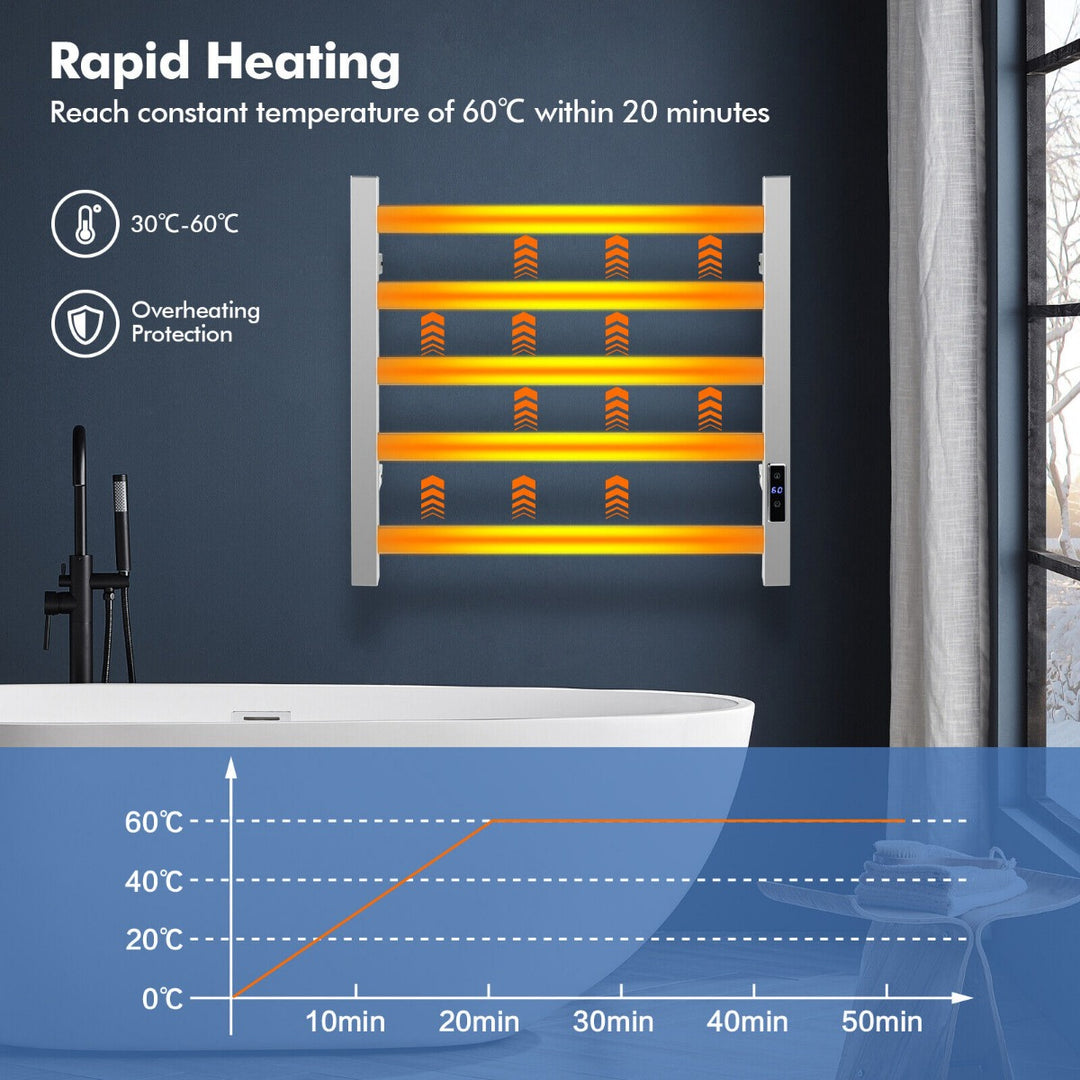 Wall Mounted Electric Heated Towel Rack with LED Display for Bathroom-5-Tier
