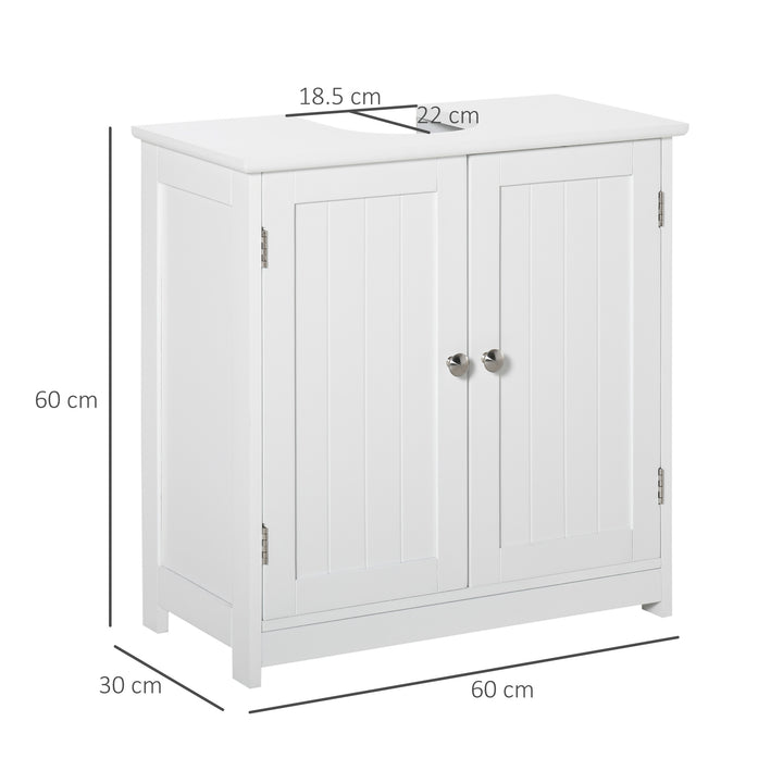 Kleankin 60x60cm Under Sink Storage w/ Adjustable Shelf Handles Drain Hole Bathroom Cabinet Space Saver Organizer White