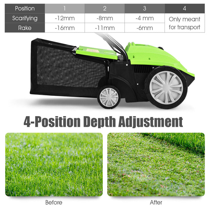 2 in 1 Electric Scarifier and Lawn Aerator with 40L Collection Box-Green