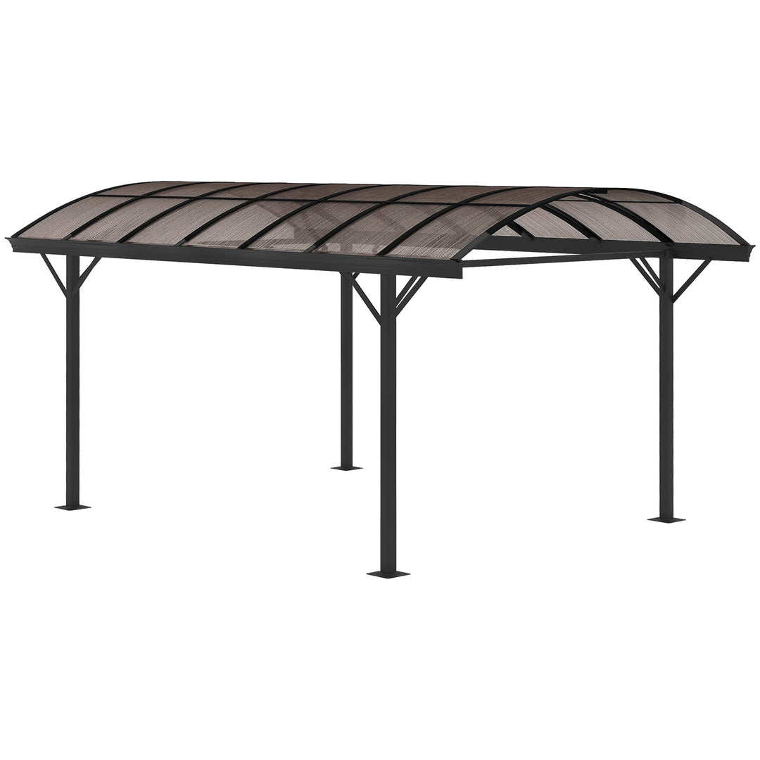 5 x 3(m) Hardtop Carport Aluminium Gazebo Pavilion Garden Shelter Pergola with Polycarbonate Roof, Brown