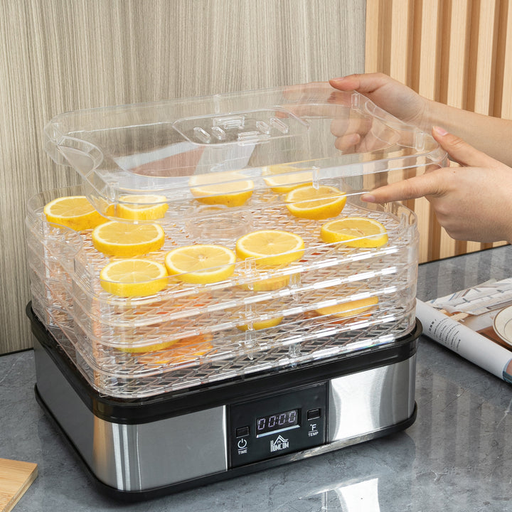 5 Tier Food Dehydrator, 245W Stainless Steel Food Dryer Machine with Adjustable Temperature, Timer and LCD Display for Drying Fruit, Silver