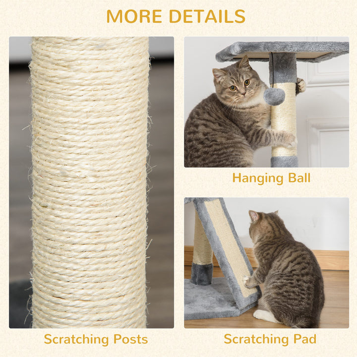 Cats 3-Tier Sisal Rope Scratching Post w/ Dangle Toy Grey