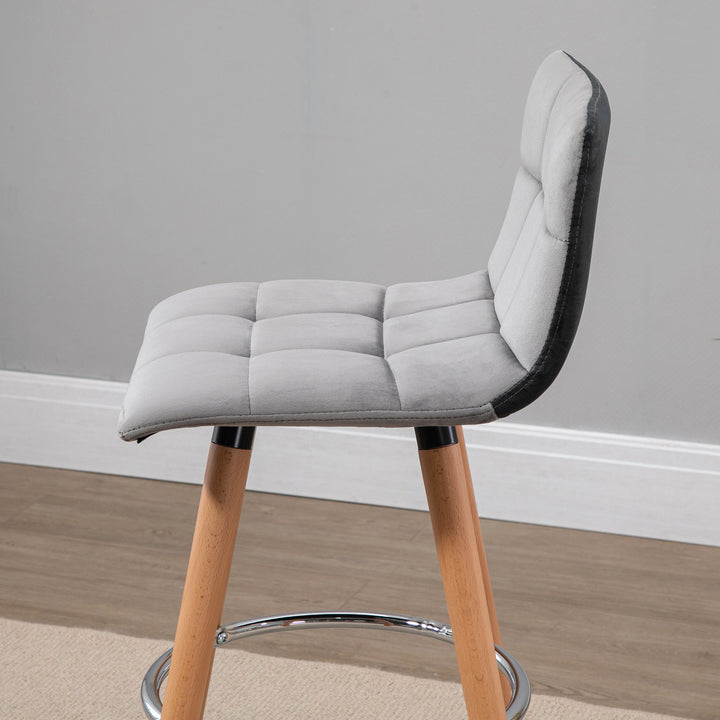 Bar stool Set of 2 Armless Upholstered Counter Height Bar Chairs with Wood Legs &amp; Footrest, Grey