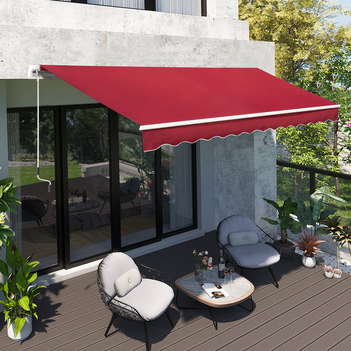 4x2.5m Garden Patio Retractable Manual Awning Window Door Sun Shade Canopy with Fittings and Crank Handle Wine Red