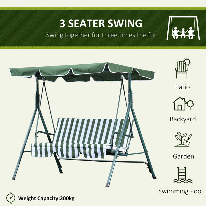 Steel 3-Seater Swing Chair w/ Adjustable Canopy Green