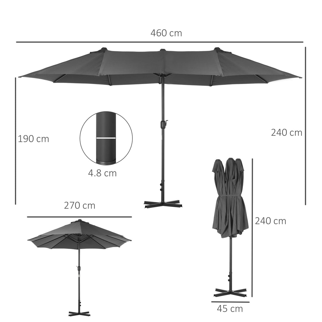 Outsunny 4.6m Garden Parasol Double-Sided Sun Umbrella Patio Market Shelter Canopy Shade Outdoor with Cross Base – Grey