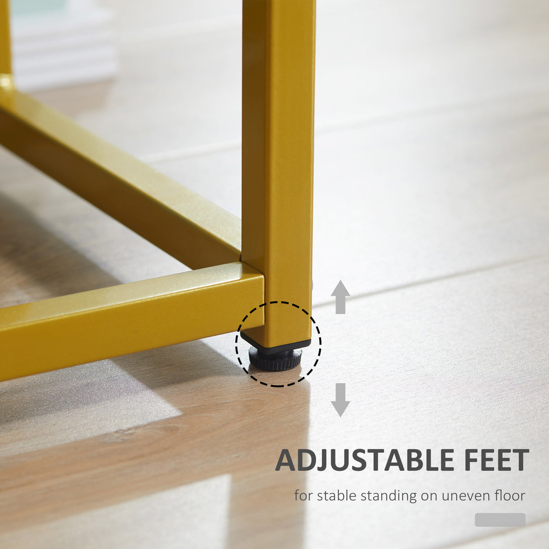 Side Table, Double Layer End Table, Modern Coffee Table with Steel Frame and Adjustable Non-Slip Feet for Living room, Bedroom, White