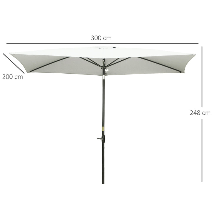 Outsunny 2 x 3m Garden Parasol Umbrella, Rectangular Market Umbrella Patio, Outdoor Table Umbrellas with Crank &amp; Push Button Tilt, Cream White