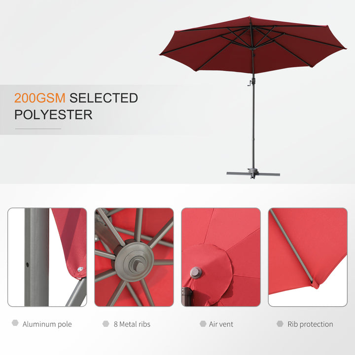 Cantilever Roma Parasol Garden Sun Umbrella 360¡ Rotation w/ Cross Base-Wine Red