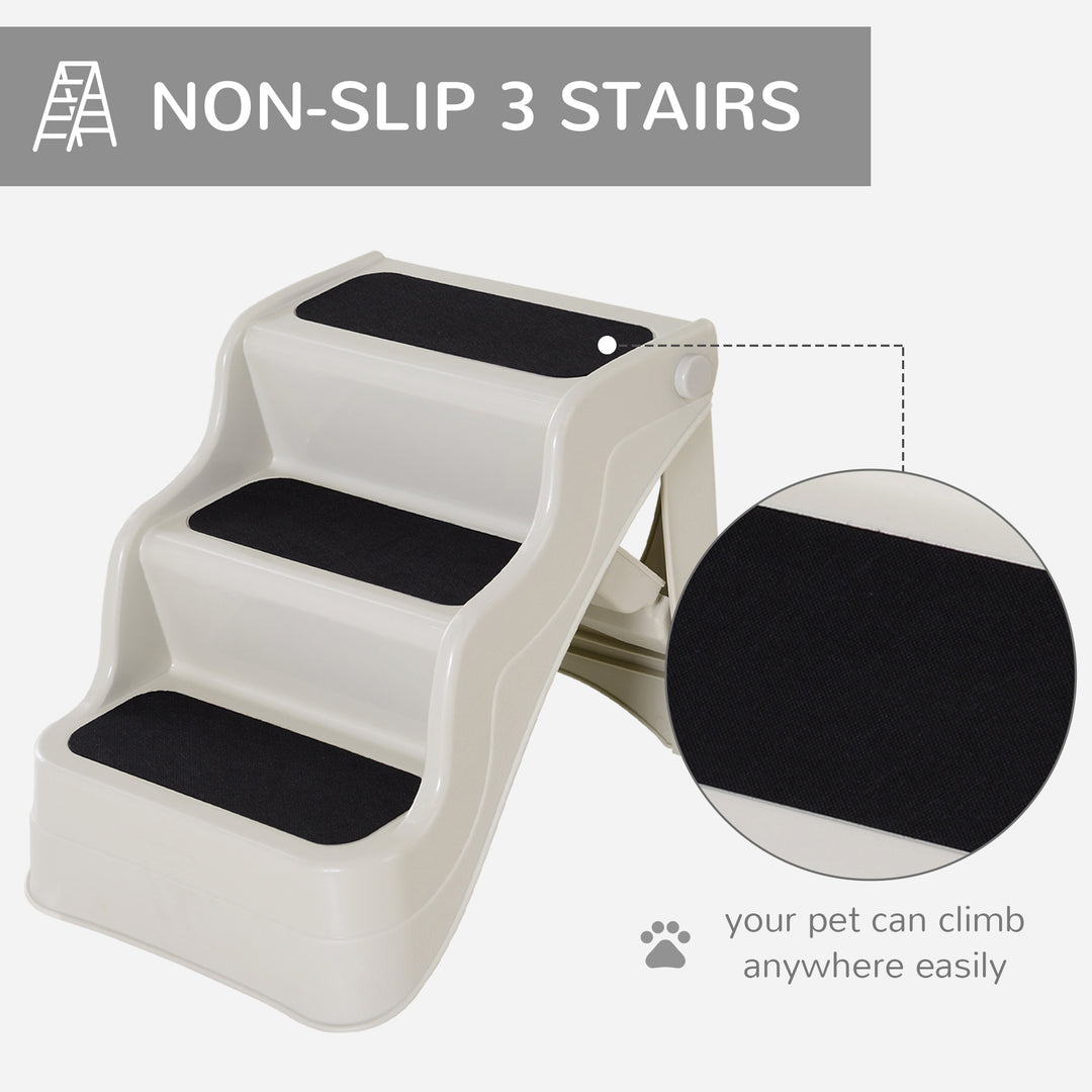3-steps Dog Stairs, Plastic Cat Ladder Lightweight, Pet Access Steps, for Bed, Sofa, Non-slip Stickers, White