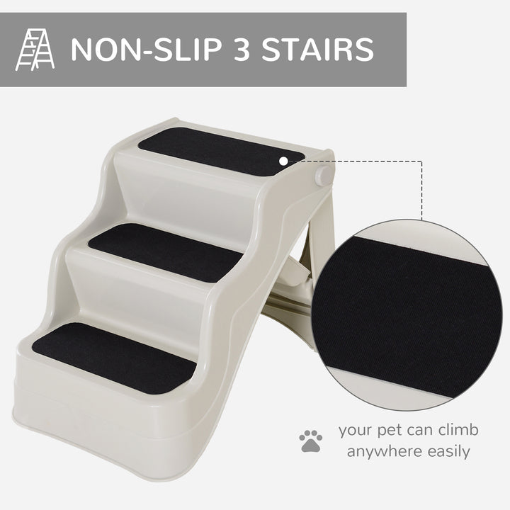 3-steps Dog Stairs, Plastic Cat Ladder Lightweight, Pet Access Steps, for Bed, Sofa, Non-slip Stickers, White