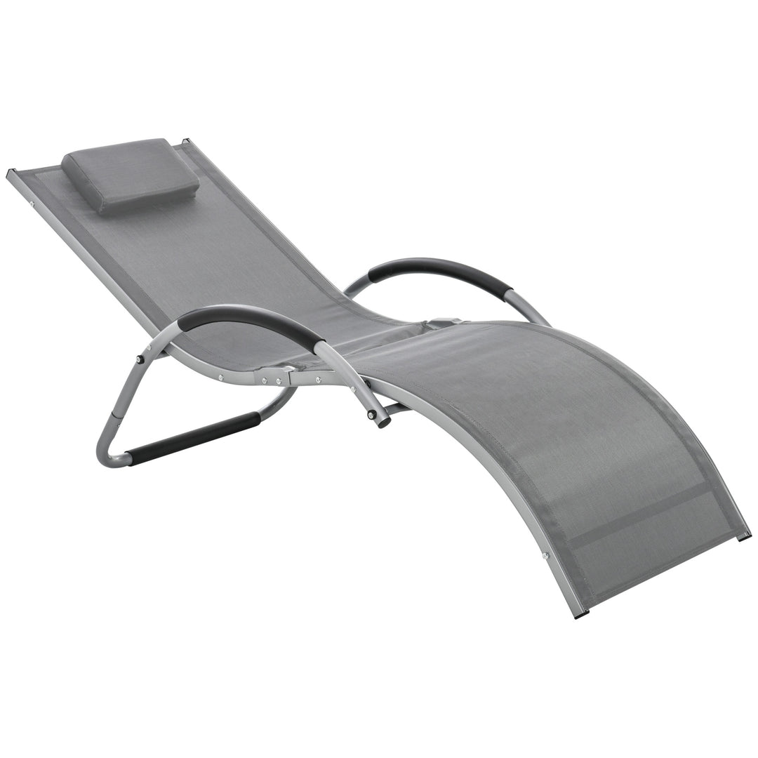 Ergonomic Lounger Chair Portable Armchair with Removable Headrest Pillow for Garden Patio Outside All Aluminium Frame Dark Grey