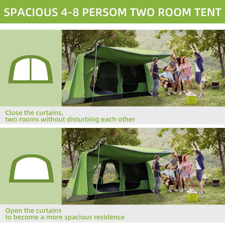 Two Room Dome Tent w/ Porch for 4-8 Man, Camping Backpacking Shelter w/ Mesh Windows, Zipped Doors, Lamp Hook & Portable Carry Bag