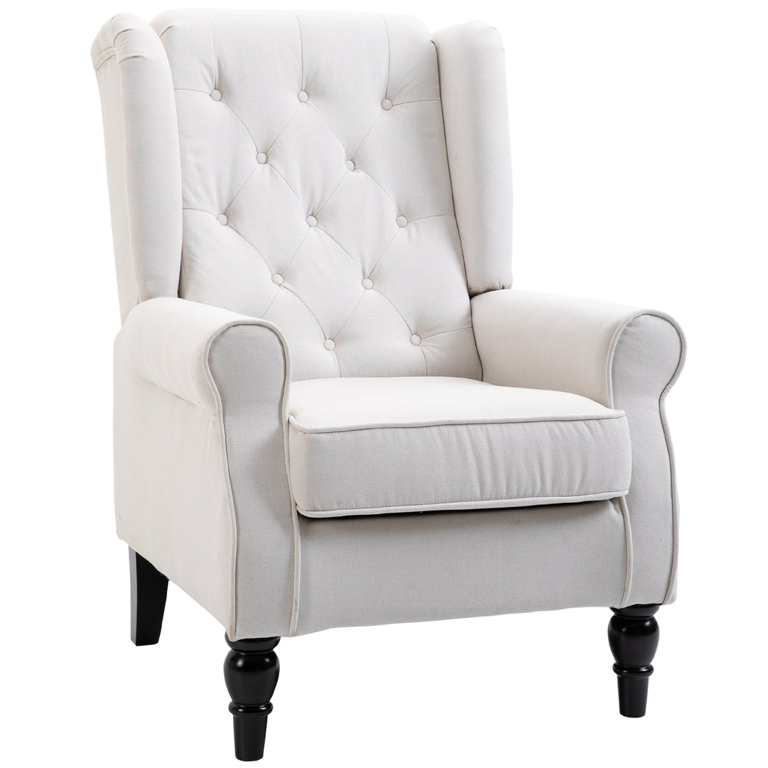 Wingback Accent Chair, Retro Upholstered Button Tufted Occasional Chair for Living Room and Bedroom, Cream White