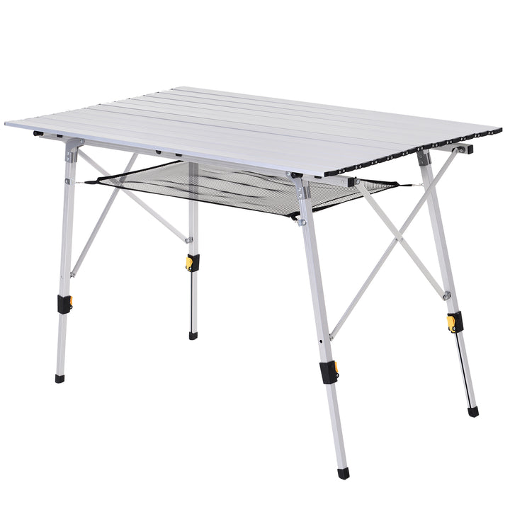 4FT Folding Aluminium Picnic Table Portable Camping BBQ Table Roll Up Top Mesh Layer Rack with Carrying Bag