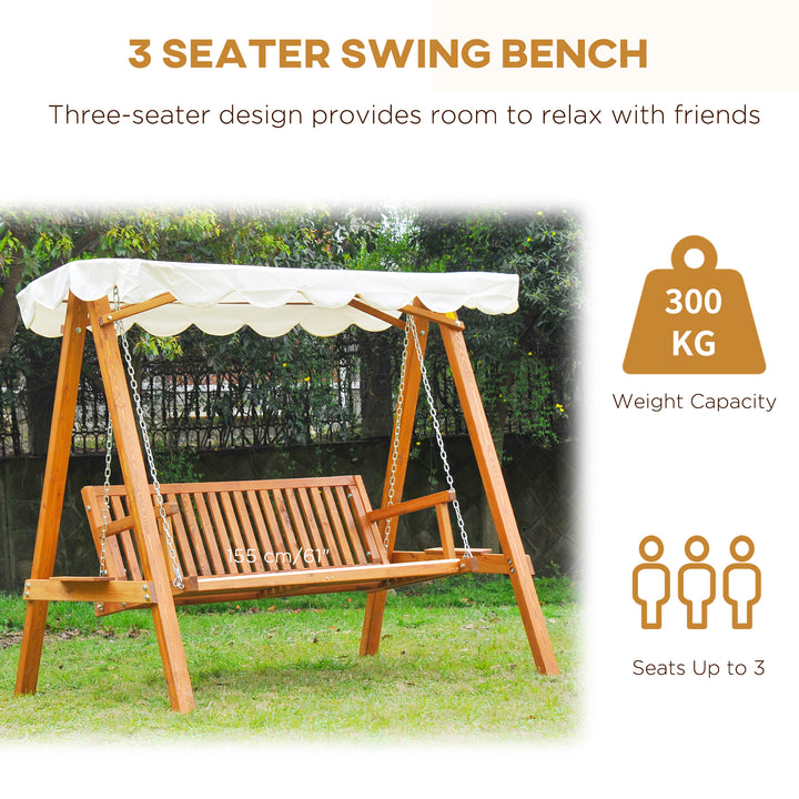 Outsunny 3 Seater Wooden Garden Swing Seat Swing Chair Outdoor Hammock Bench Furniture, Cream White