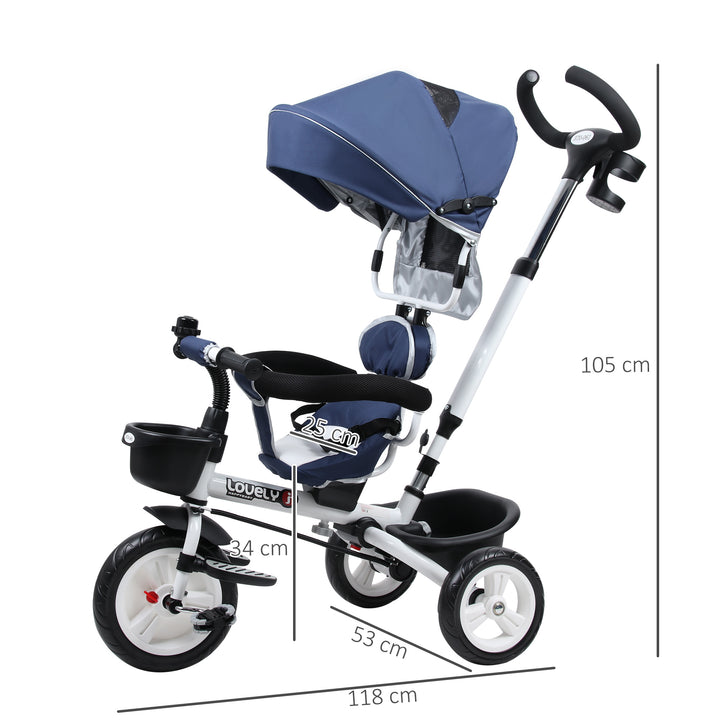 4-in-1 Tricycle 3 Wheels Baby Pedal Trike w/ Canopy for Ages over 18 Months Toddler, Blue