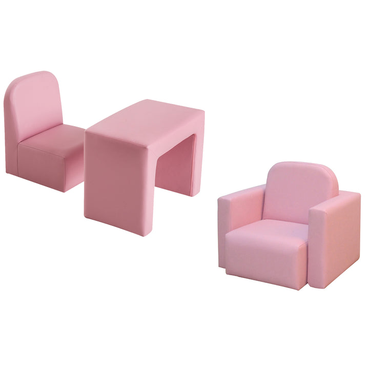 Kids 3 In 1 Table and Chair Set, PVC-Pink