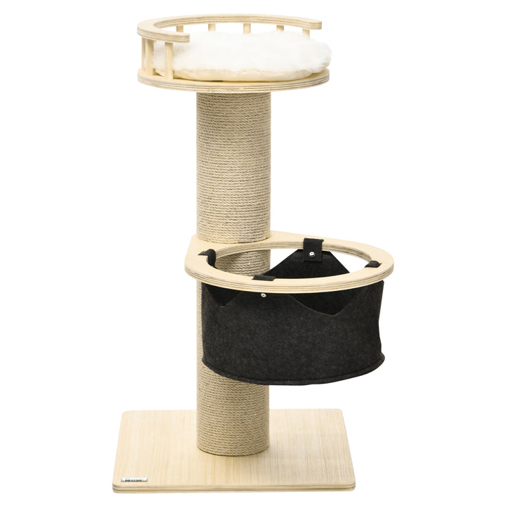 PawHut 84cm Cat Tree, Kitty Activity Center with Hammock &amp; Bed, Cat Tower with Jute Scratching Post, Natural
