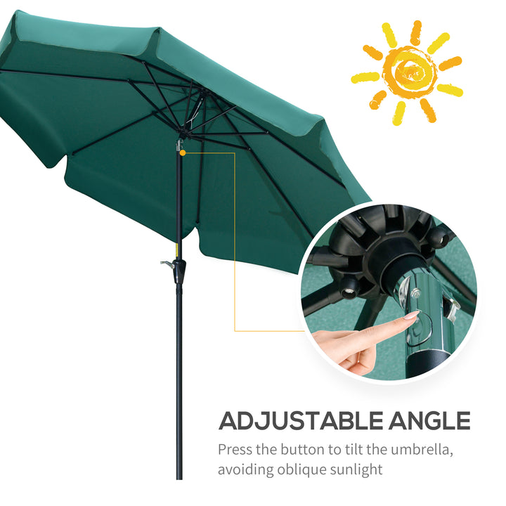 Outsunny 2.66m Garden Parasol Umbrella, Outdoor Market Table Umbrella, Outdoor Sun Shade with Ruffles, 8 Sturdy Ribs, Green