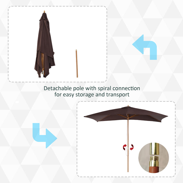 Outsunny Garden Parasol Umbrella Wooden Sun Umbrella Outdoor Sun Shade Canopy, Dark Coffee，2 x 3m