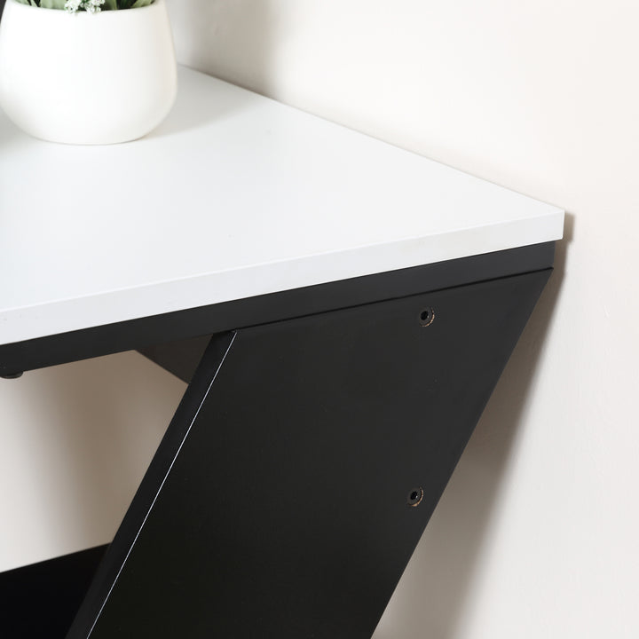 Modern Dining Table for 2 People, Kitchen Table with Storage Shelves for Dining Room, Living Room, White and Black
